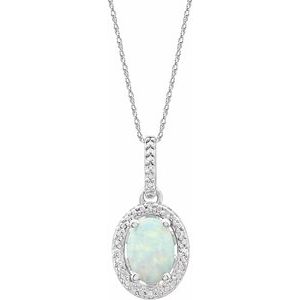 Sterling Silver Lab-Grown Opal & .01 CTW Diamond 18