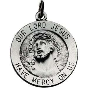Sterling Silver 18 mm Round Our Lord Jesus Medal with 18" Chain