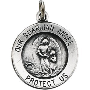 Sterling Silver 18 mm Guardian Angel Medal