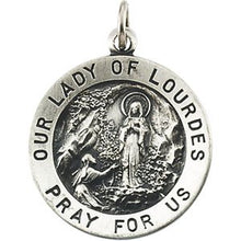 Load image into Gallery viewer, Sterling Silver 18 mm Round Our Lady of Lourdes Medal

