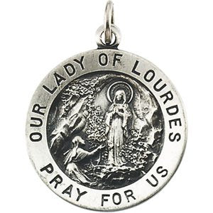 Sterling Silver 18 mm Round Our Lady of Lourdes Medal