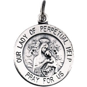 Sterling Silver 15 mm Round Our Lady of Perpetual Help Medal