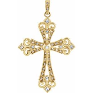 14K Yellow 5/8 CTW Diamond Cross Pendant
