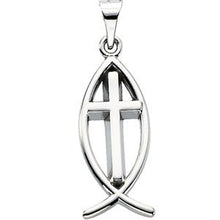 Load image into Gallery viewer, Sterling Silver 19x9 mm Fish Pendant with Cross
