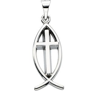 Sterling Silver 19x9 mm Fish Pendant with Cross