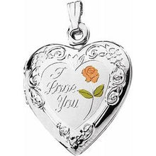 Load image into Gallery viewer, Sterling Silver 27.5x19.25 mm Enameled Roses &quot;I Love You&quot; Heart Locket
