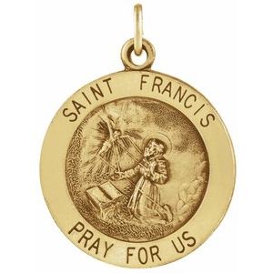 14K Yellow 12 mm Round St. Francis of Assisi Medal