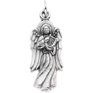 14K White 16x6 mm Angel with Harp Pendant