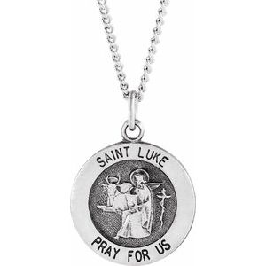 Sterling Silver 22 mm Round St. Luke Medal Necklace