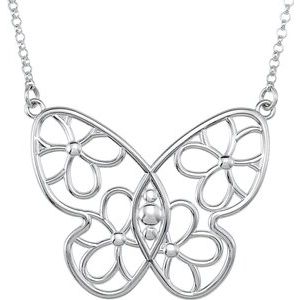 Sterling Silver Butterfly & Floral-Inspired 15.5