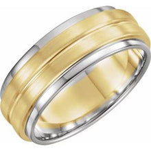 Load image into Gallery viewer, Platinum &amp; 18K Yellow &amp; Platinum 7 mm Grooved Band with Bead Blast Finish Size 13
