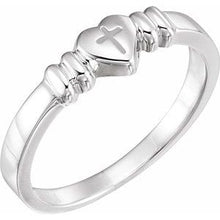 Load image into Gallery viewer, Sterling Silver Heart &amp; Cross Chastity Ring Size 5
