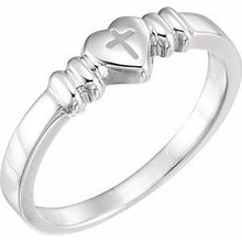 Load image into Gallery viewer, Sterling Silver Heart &amp; Cross Chastity Ring Size 8
