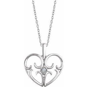 Sterling Silver .03 CT Diamond Heart 18" Necklace