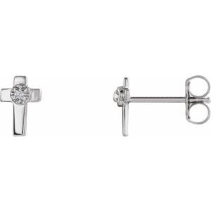 14K White 7x5 mm .01 CTW Diamond Cross Earrings
