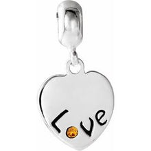 Load image into Gallery viewer, Sterling Silver 13 mm Love Heart Charm with Crystal
