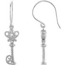 Load image into Gallery viewer, Sterling Silver Vintage-Style Key Design Dangle Earrings
