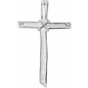 Sterling Silver 50.75x32.25 mm Woodgrain Cross Pendant