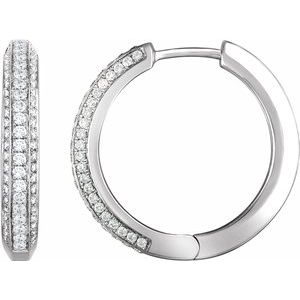 14K White 3/4 CTW Diamond Hoop Earrings