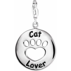 Sterling Silver Heart U Back‚Ñ¢ Cat Lover Paw Charm