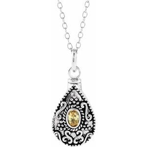 Sterling Silver 6x4 mm Pear November Ash Holder Birthstone 18" Necklace