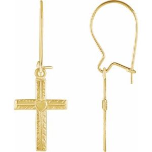 14K Yellow 13x10 mm Heart Design Cross Earring