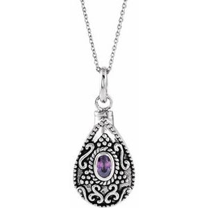 Sterling Silver 6x4 mm Pear February Ash Holder Birthstone 18" Necklace