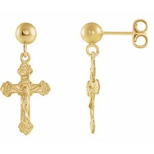 14K Yellow 13x9.5 mm Crucifix Ball Dangle Earring
