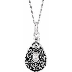 Sterling Silver 6x4 mm Pear April Ash Holder Birthstone 18" Necklace