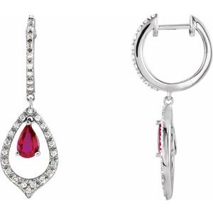 14K White 1/4 CTW Diamond & Ruby Earrings