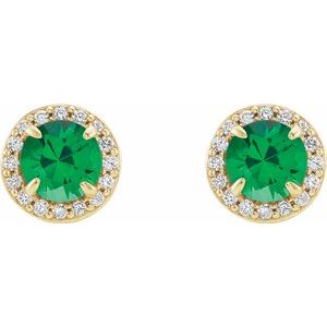14K Yellow 5 mm Round Emerald & 1/8 CTW Diamond Earrings