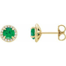 Load image into Gallery viewer, 14K Yellow 5 mm Round Emerald &amp; 1/8 CTW Diamond Earrings
