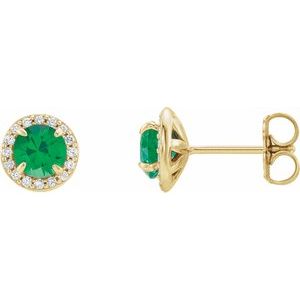 14K Yellow 5 mm Round Emerald & 1/8 CTW Diamond Earrings