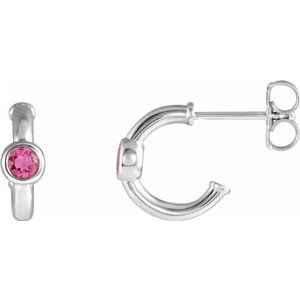 Sterling Silver Pink Tourmaline Hoop Earrings