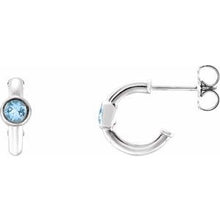 Load image into Gallery viewer, Sterling Silver Aquamarine Hoop Earrings
