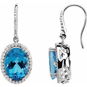 14K White Swiss Blue Topaz & 7/8 CTW Diamond Earrings