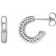 Load image into Gallery viewer, Sterling Silver Floral-Inspired Milgrain Hoop Earrings
