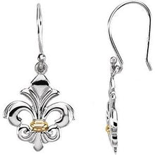 Load image into Gallery viewer, Sterling Silver &amp; 14K Yellow Fleur-de-lis Earrings
