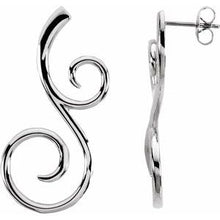 Load image into Gallery viewer, Sterling Silver &amp; 14K White 38x17 mm Scroll Pattern Earrings
