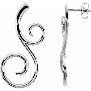Sterling Silver & 14K White 38x17 mm Scroll Pattern Earrings