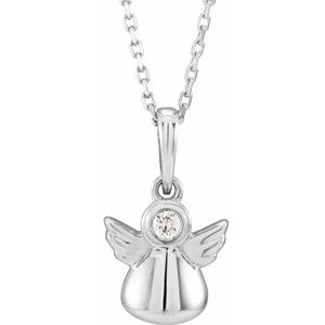 Sterling Silver .03 CT Diamond Youth Angel 15" Necklace