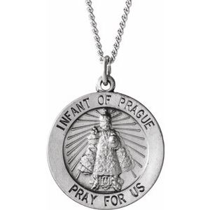 Sterling Silver 18 mm Round Infant of Prague Medal 18