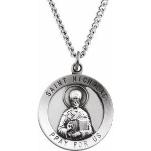 Sterling Silver 18.25 mm St. Nicholas Medal 18" Necklace