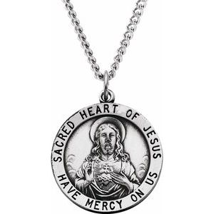 Sterling Silver 25 mm Round Sacred Heart of Jesus 24