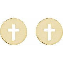 Load image into Gallery viewer, 14K Yellow 8 mm Pierced Cross Disc Earrings
