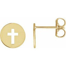 Load image into Gallery viewer, 14K Yellow 8 mm Pierced Cross Disc Earrings
