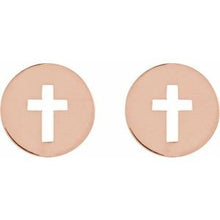 Charger l&#39;image dans la galerie, 14K Rose 8 mm Pierced Cross Disc Earrings
