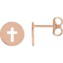 Charger l&#39;image dans la galerie, 14K Rose 8 mm Pierced Cross Disc Earrings
