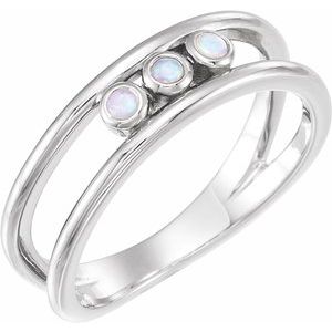 Sterling Silver Opal Three-Stone Bezel-Set Ring