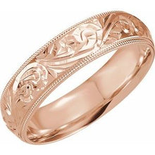 Load image into Gallery viewer, 14K Rose 6 mm Design-Engraved Milgrain Band Size 10
